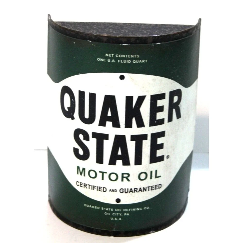 Open Road Brands Quaker State Motor Oil Half Can Metal Wall Deco Man Cave Garage